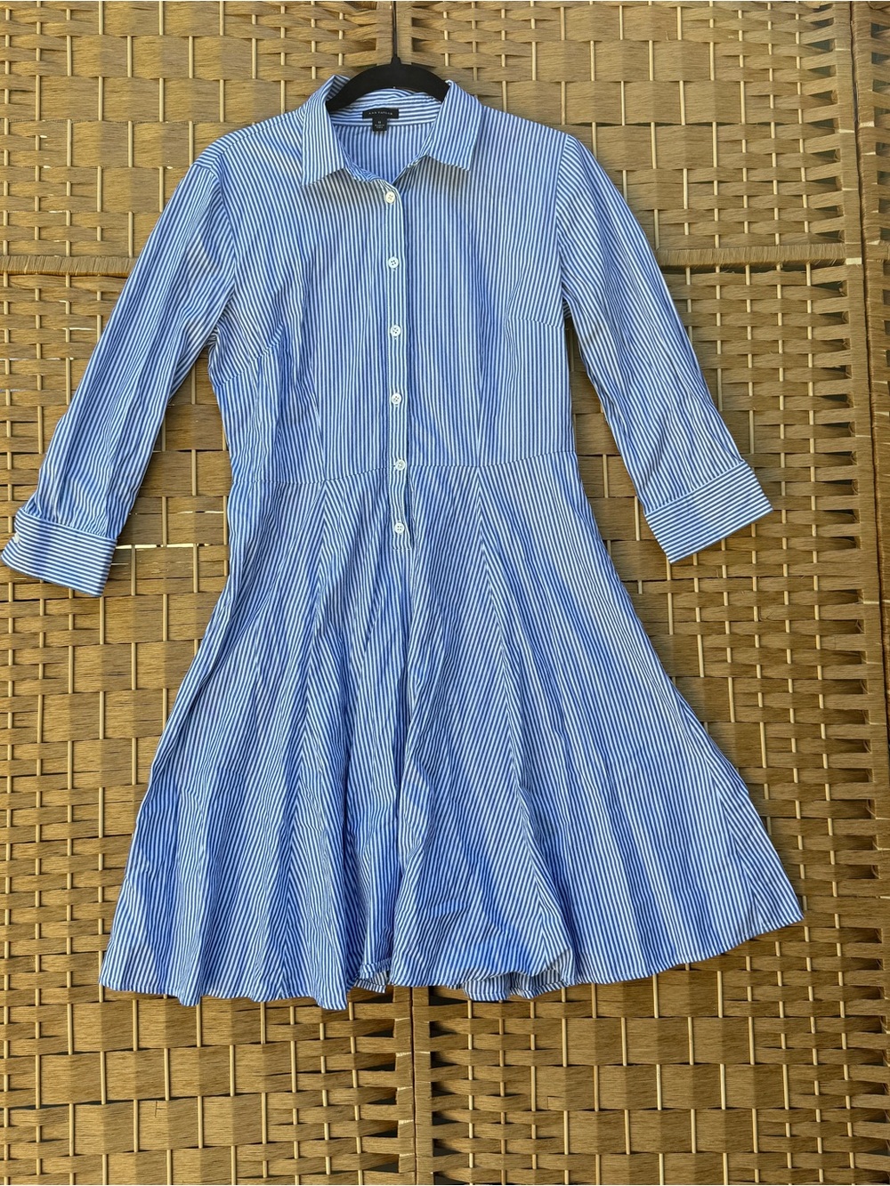 Ann Taylor Striped Blue & White Mini Dress Women’s Size 6 100% Cotton